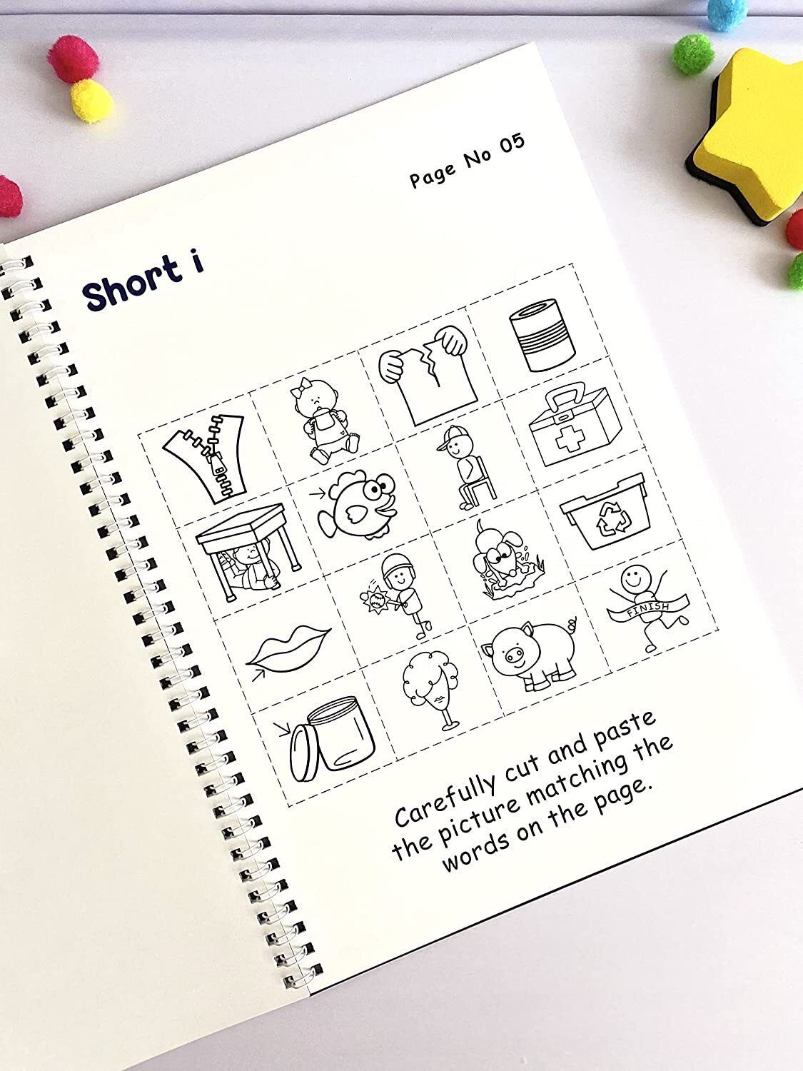 Phonics Cut and Paste Workbook for Kids (Learning Short Vowels).