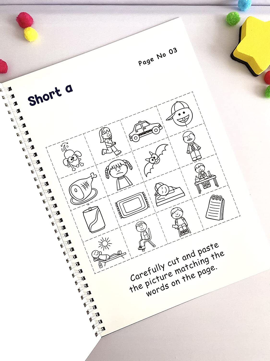 Phonics Cut and Paste Workbook for Kids (Learning Short Vowels).