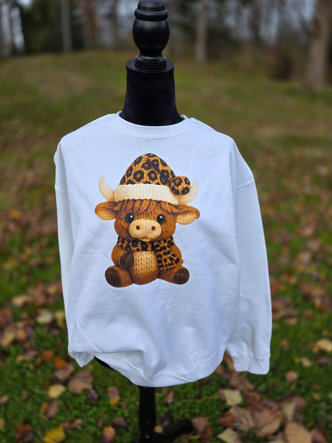Faux Knitted Cow Crewneck