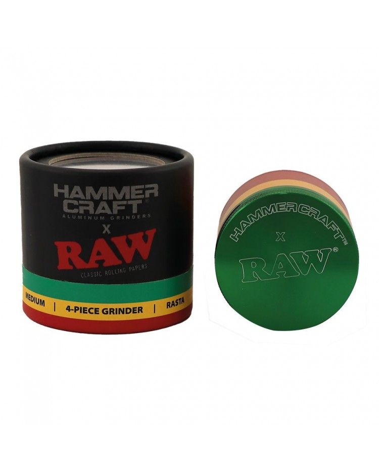 RAW Hammer Craft Medium Aluminium Grinder Rasta 4 Parts – 55mm