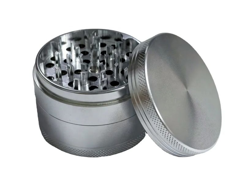 grote zilverkleurige aluminium grinder 4 delen (63mm)