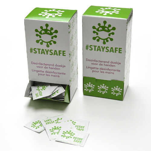 Dispenser vochtige doekjes “Stay Safe” / Distributeur de lingettes humides “Stay Safe”