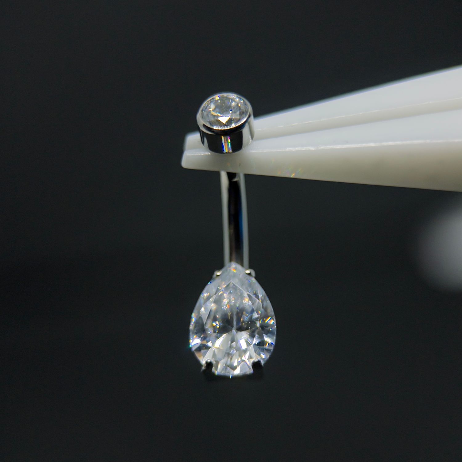 Prong Set Pear Cubic Zirconia Navel Bar