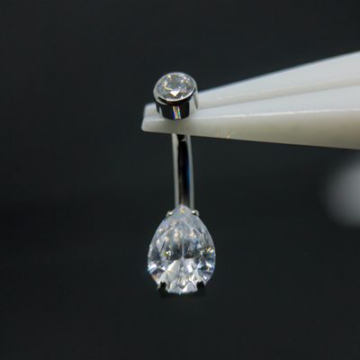 Prong Set Pear Cubic Zirconia Navel Bar