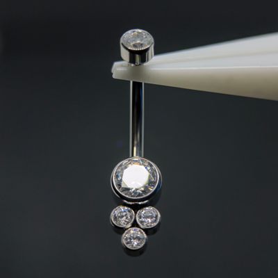 Quad Cubic Zirconia Navel Bar