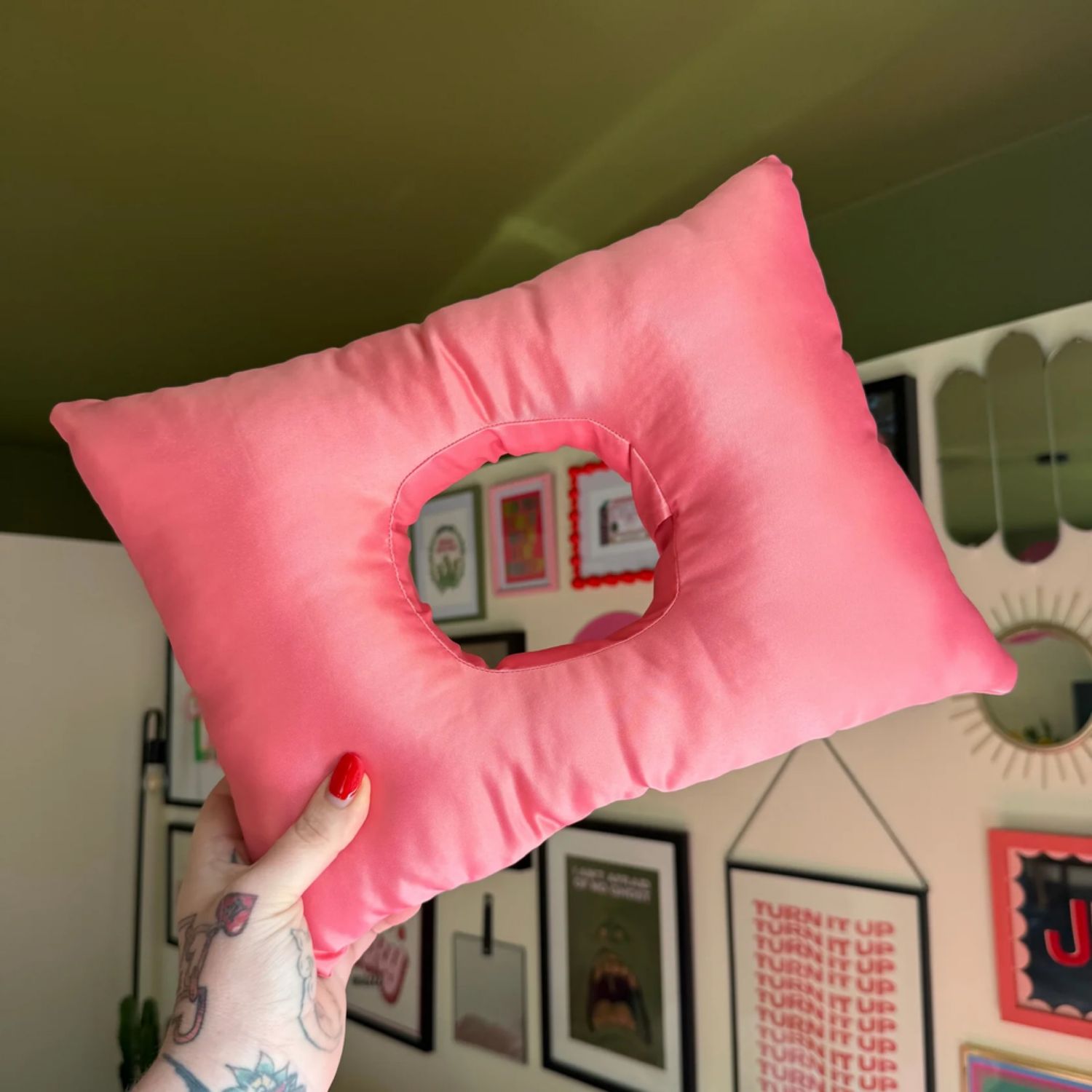 Coral Satin Piercing Cushion