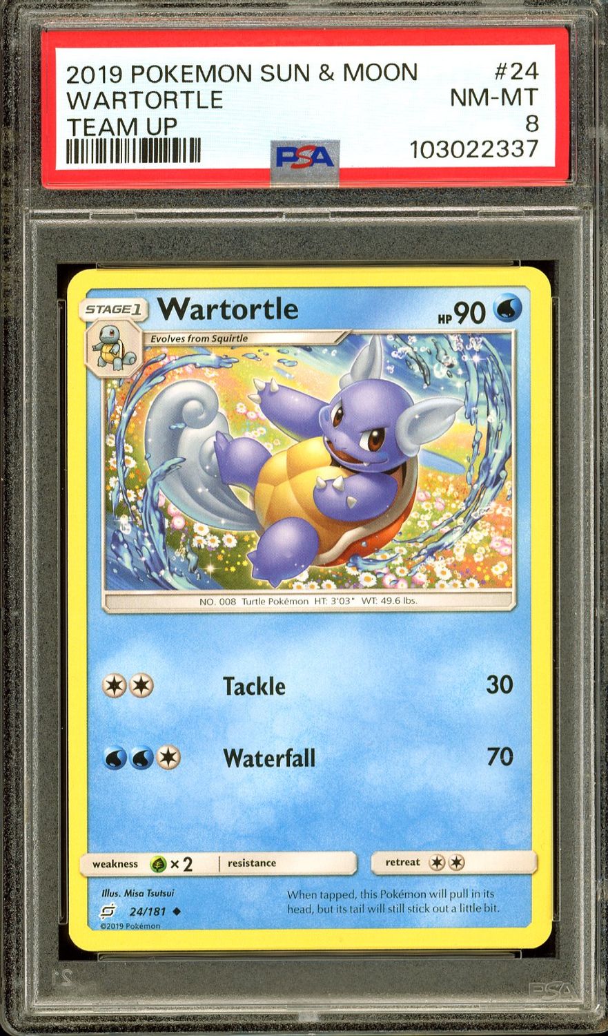 Pokemon Team Up 2019 - Wartortle #24 - PSA 8