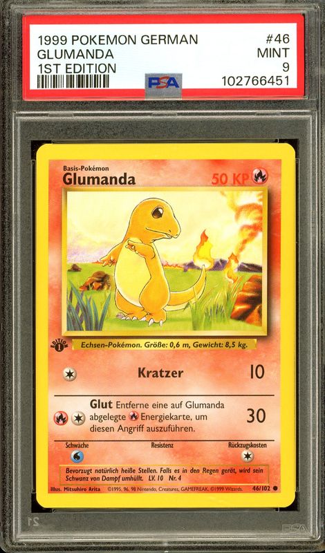Pokemon German 1st edition Base Set - Glumanda #46 - PSA 9