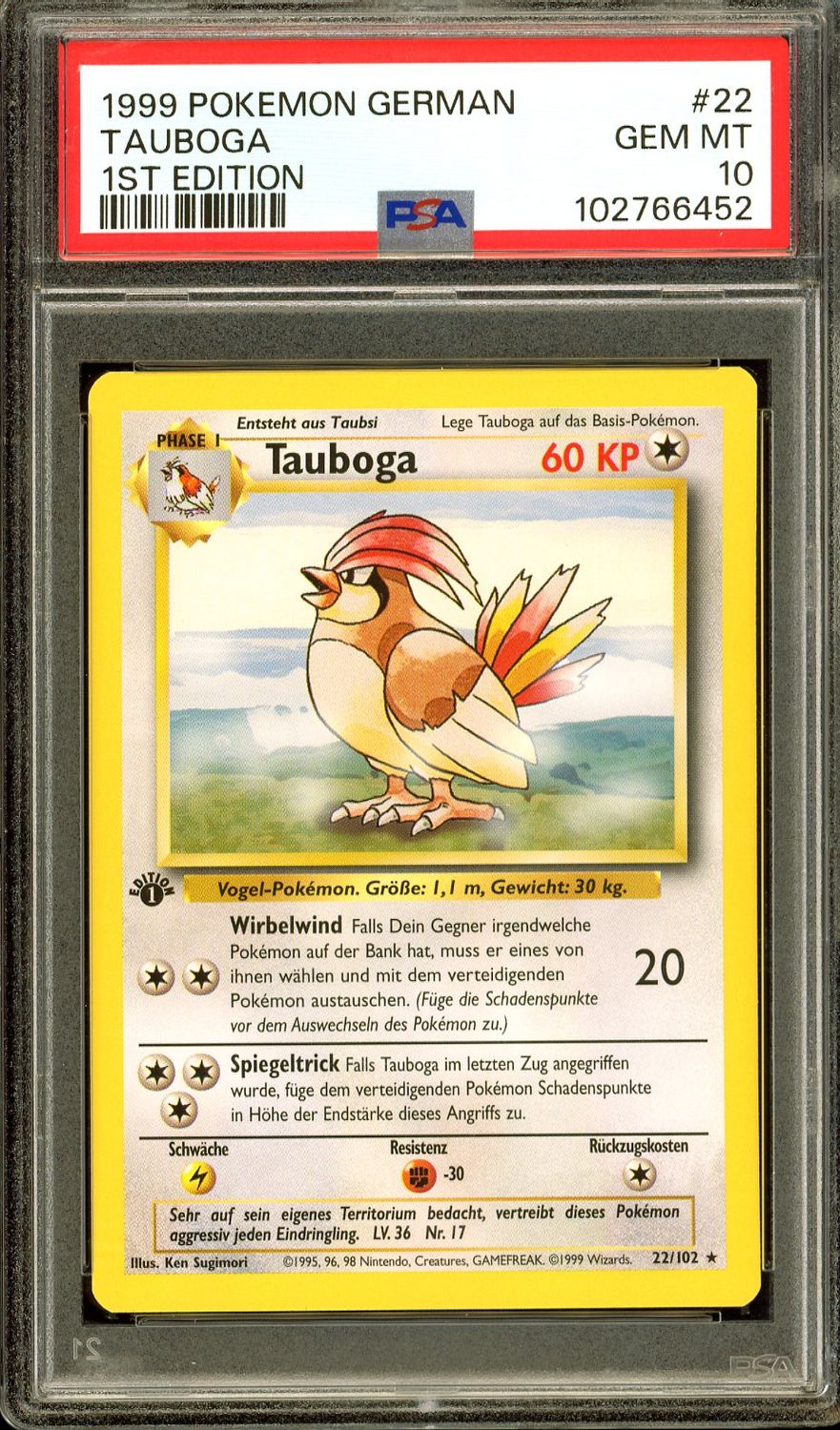 Pokemon German 1st Edition Base Set - Tauboga #22 - PSA 10