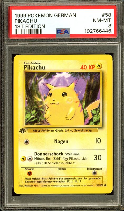 Pokemon German 1st Edition Base Set - Pikachu #58 - PSA 8