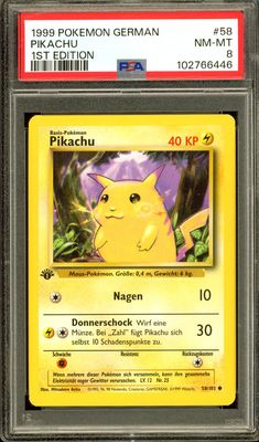 Pokemon German 1st Edition Base Set - Pikachu #58 - PSA 8