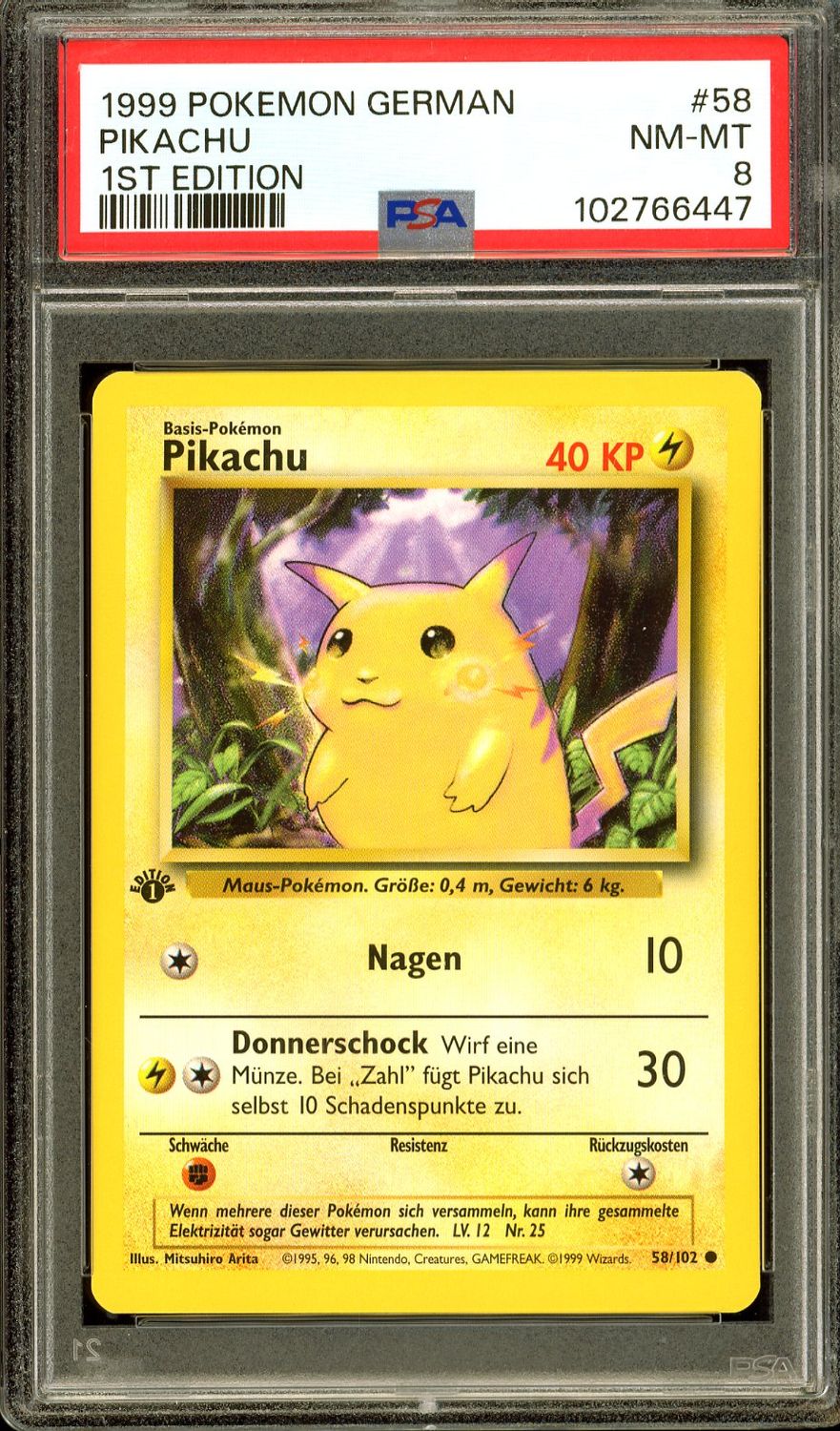 Pokemon German 1st Edition Base Set - Pikachu #58 - PSA 8