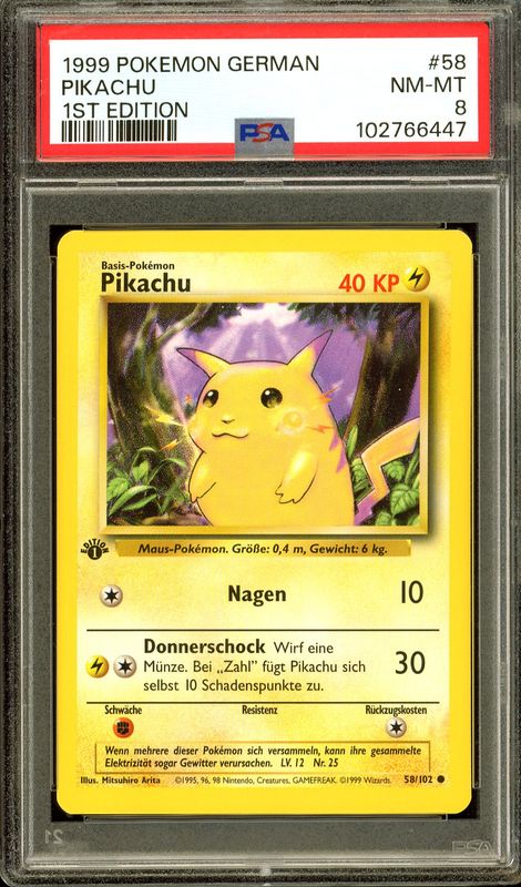 Pokemon German 1st Edition Base Set - Pikachu #58 - PSA 8
