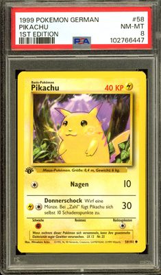 Pokemon German 1st Edition Base Set - Pikachu #58 - PSA 8