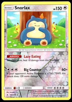 Pokemon Unbroken Bonds 2019 - Snorlax Reverse Holo #158