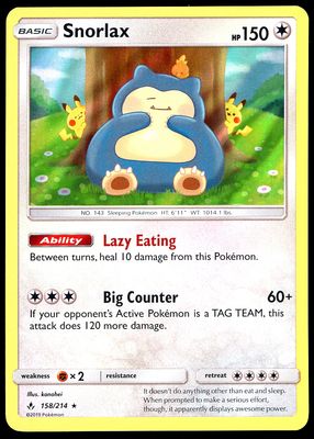 Pokemon Unbroken Bonds 2019 - Snorlax Holo #158