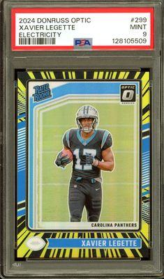 Panini Donruss Optic Football 2024 - Xavier Legette RC Electricity 11/75 #299 - PSA 9