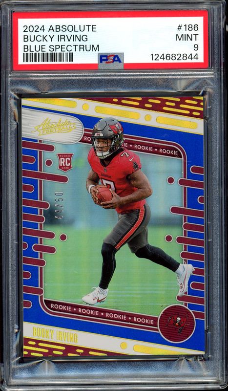 Panini Absolute Football 2024 - Bucky Irving Blue Spectrum 44/50 #186 - PSA 9