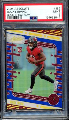 Panini Absolute Football 2024 - Bucky Irving Blue Spectrum 44/50 #186 - PSA 9