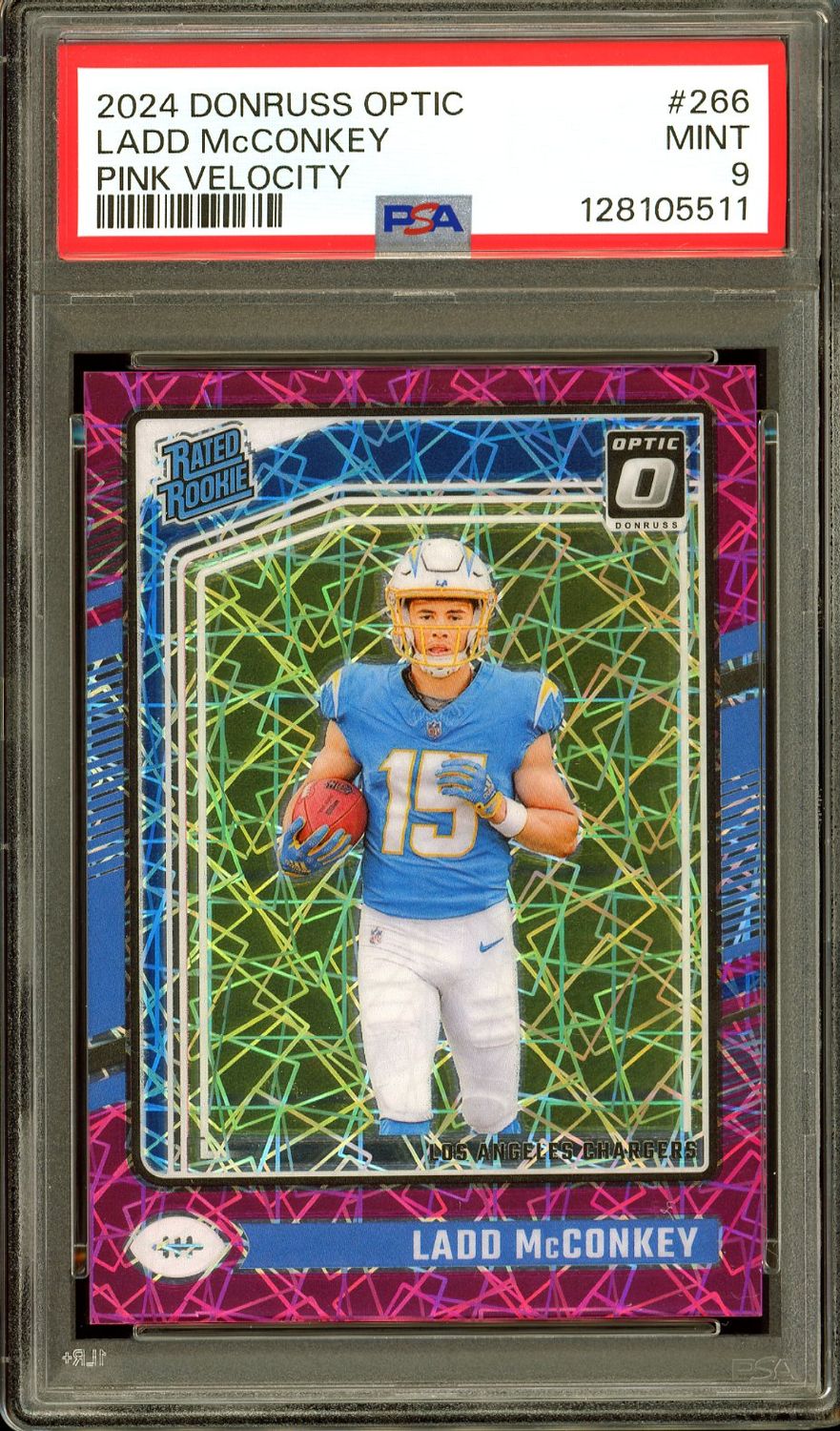 Panini Donruss Optic Football 2024 - Ladd McConkey RC Pink Velocity 56/80 #266 - PSA 9