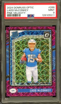 Panini Donruss Optic Football 2024 - Ladd McConkey RC Pink Velocity 56/80 #266 - PSA 9