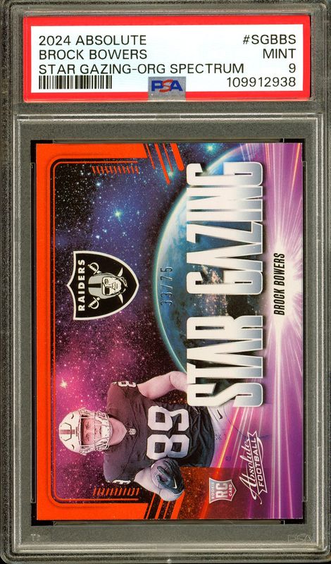 Panini Absolute football 2024 Star Gazing - Brock Bowers RC Orange Spectrum 33/75 #SG-BBS - PSA 9