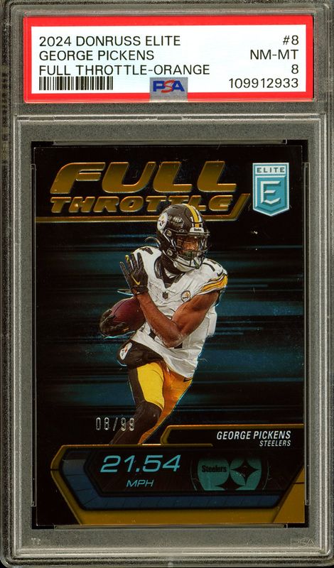 Panini Donruss Elite 2024 Full Throttle - George Pickens Orange 8/99 #8 -PSA 8