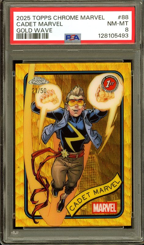 Topps Chrome Marvel 2025 - Cadet Marvel Gold Wave 21/50 #88 - PSA 8