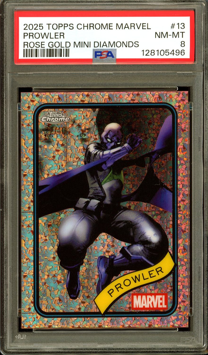 Topps Chrome Marvel 2025 - Prowler Rose Gold Mini Diamonds 22/40 #13 - PSA 8