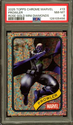 Topps Chrome Marvel 2025 - Prowler Rose Gold Mini Diamonds 22/40 #13 - PSA 8
