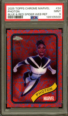 Topps Chrome Marvel 2025 - Photon Blue &amp; Red Spider Web 30/62 #24 - PSA 9
