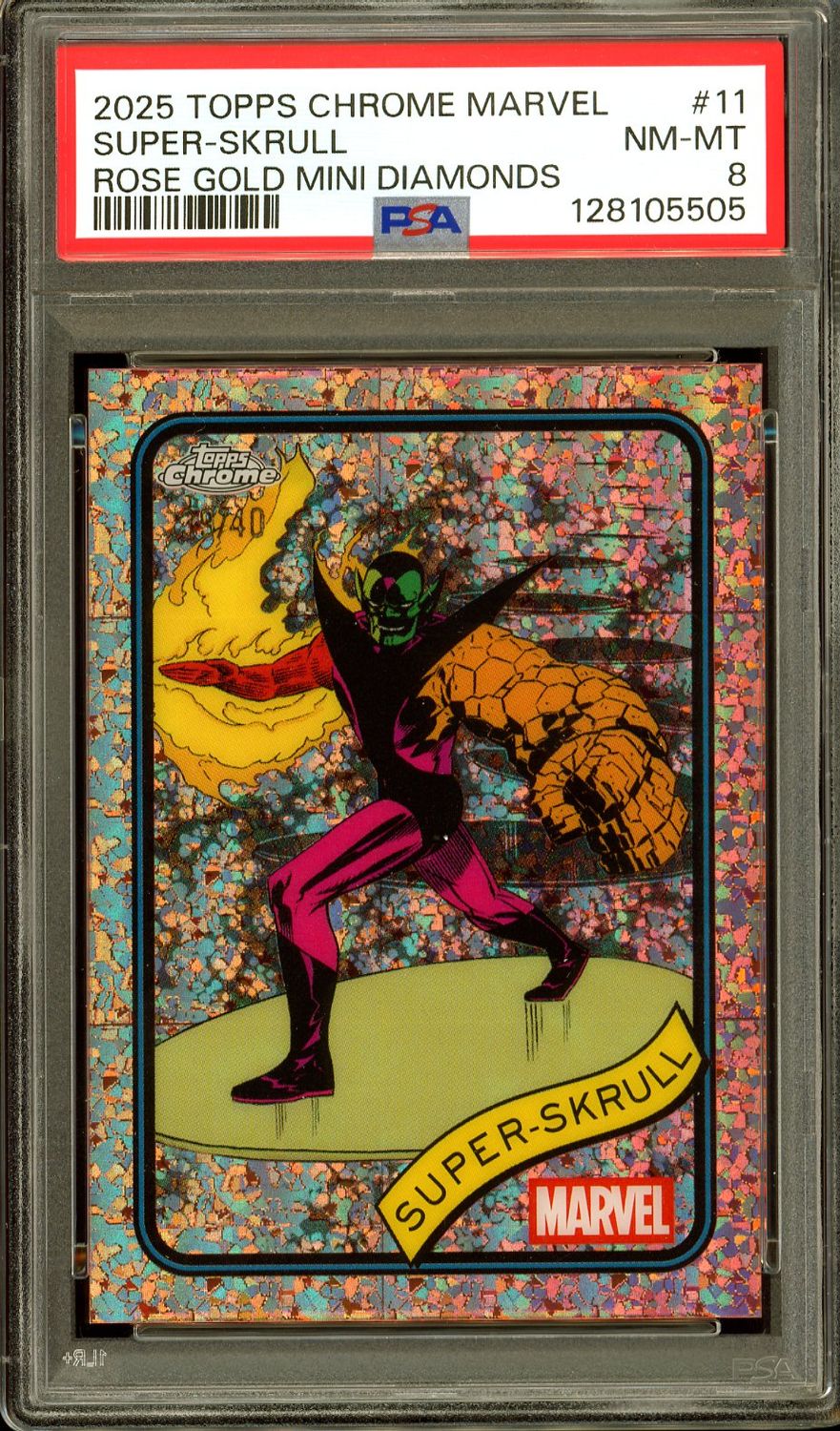 Topps Chrome Marvel 2025 - Super-Skrull Rose Gold Mini Diamonds 39/40 #11 - PSA 8