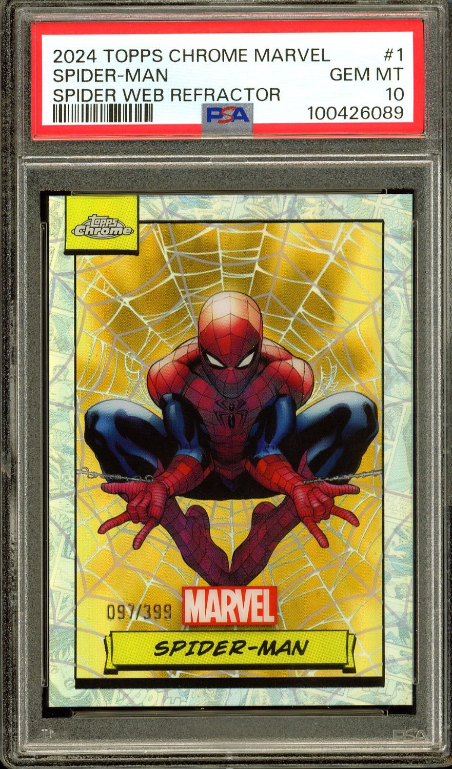 Topps Chrome Marvel 2024 - Spider-Man 97/399 Spider-Web Refractor #1 - PSA 10
