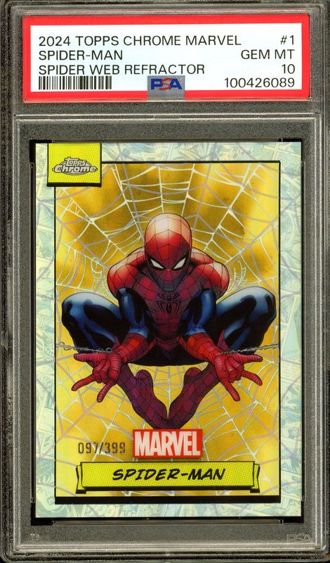 Topps Chrome Marvel 2024 - Spider-Man 97/399 Spider-Web Refractor #1 - PSA 10