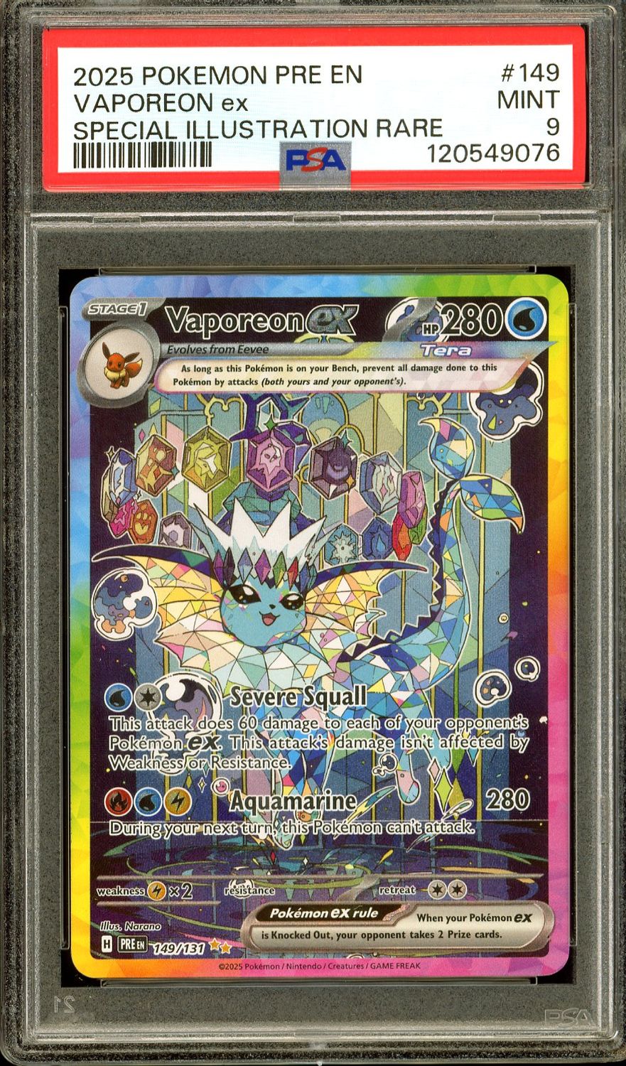Pokemon Prismatic Evolutions 2025 - Vaporeon EX #149 - PSA 9