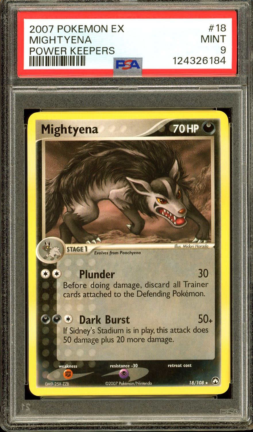 Pokemon Power Keepers 2007 - Mightyena #18 - PSA 9