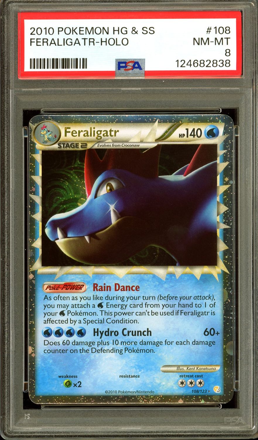 Pokemon HeartGold &amp; Soulsilver 2010 - Feraligatr  Holo #108 - PSA 8