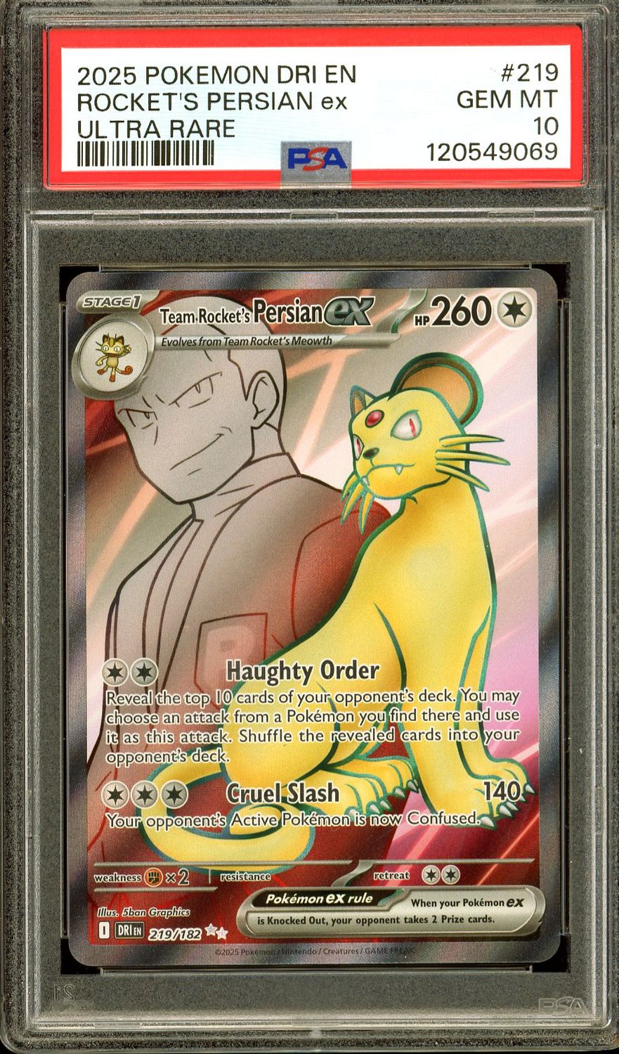 Pokemon Destined Rivals 2025 - Team Rocket’s Persian EX #219 - PSA 10