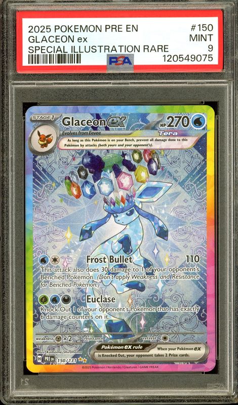 Pokemon Prismatic Evolutions 2025 - Glaceon EX #150 - PSA 9
