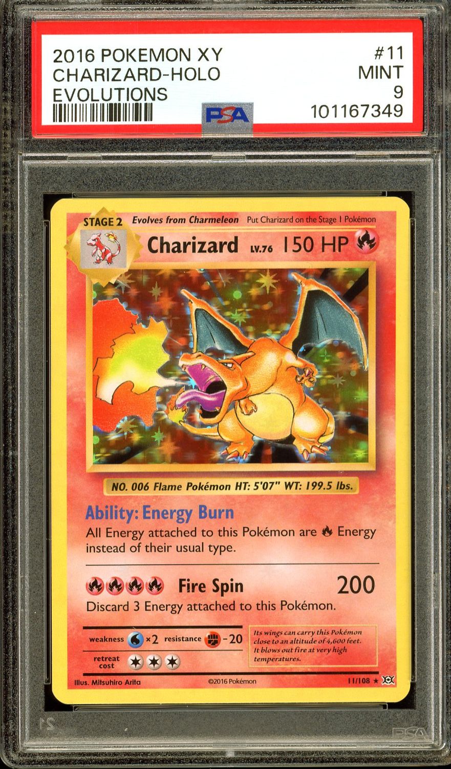 Pokemon XY Evolutions 2016 - Charizard Holo #11 - PSA 9