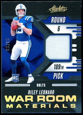 Panini Absolute Football 2025 War Room Materials - Riley Leonard RC 1/99 Gold Jersey #WRM-RLD