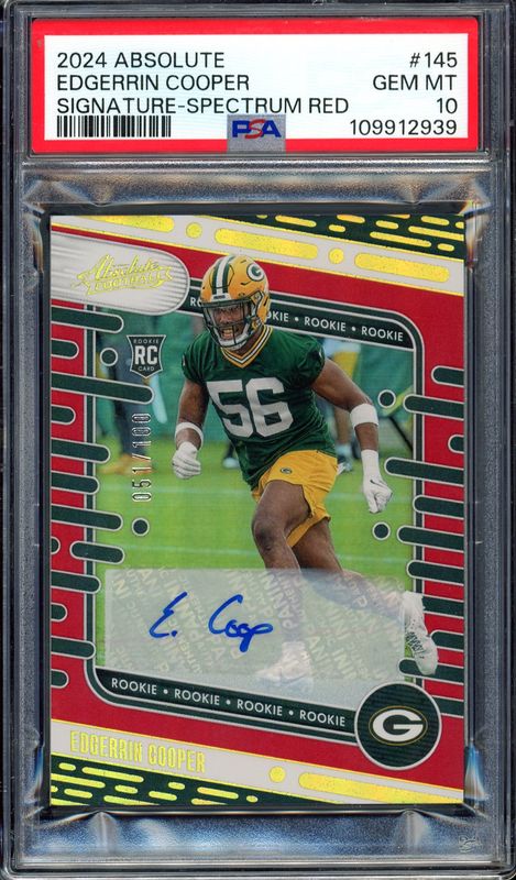 Panini Absolute Football 2024 - Edgerrin Cooper Signature Spectrum Red RC 51/100 #145 - PSA 10