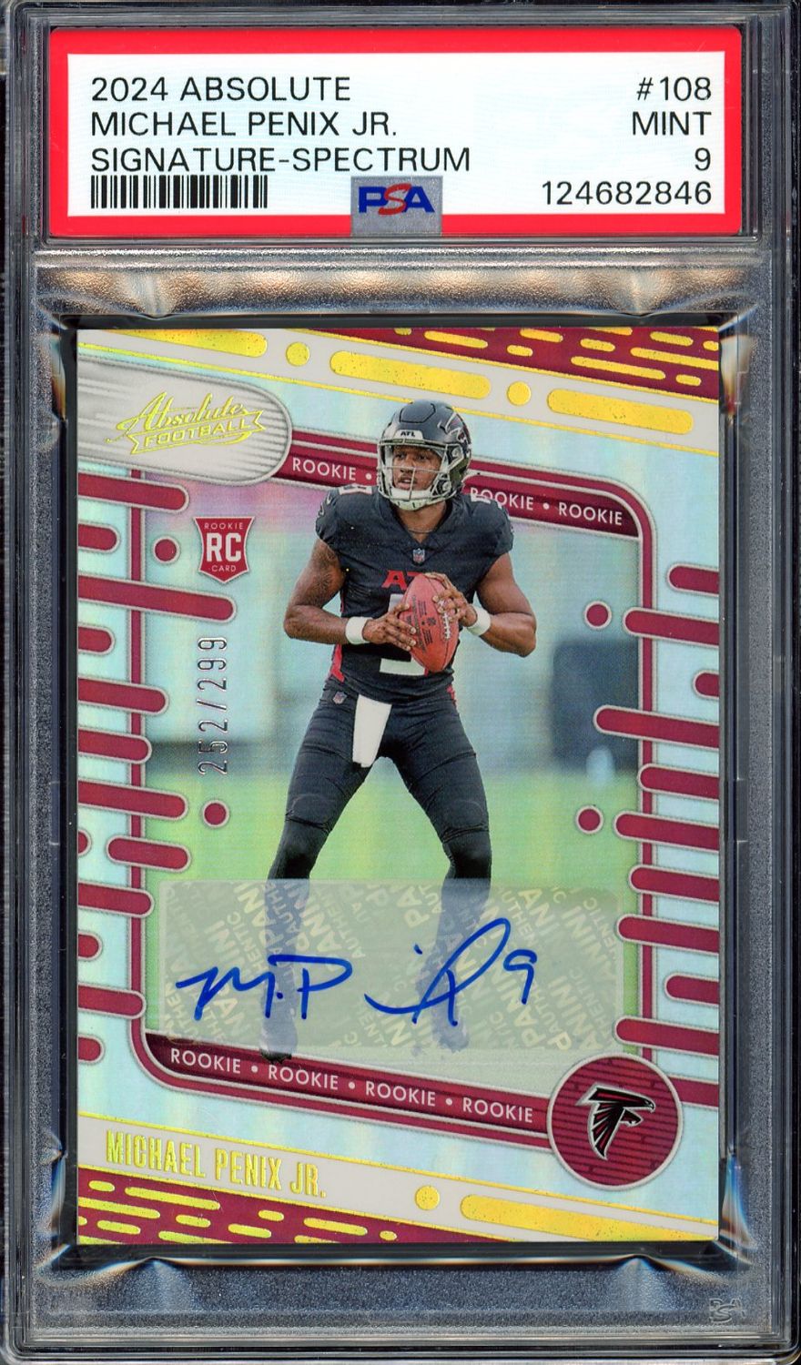 Panini Absolute Football 2024 - Michael Penix Jr. Signature Spectrum RC 252/299 #108 - PSA 9