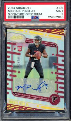 Panini Absolute Football 2024 - Michael Penix Jr. Signature Spectrum RC 252/299 #108 - PSA 9