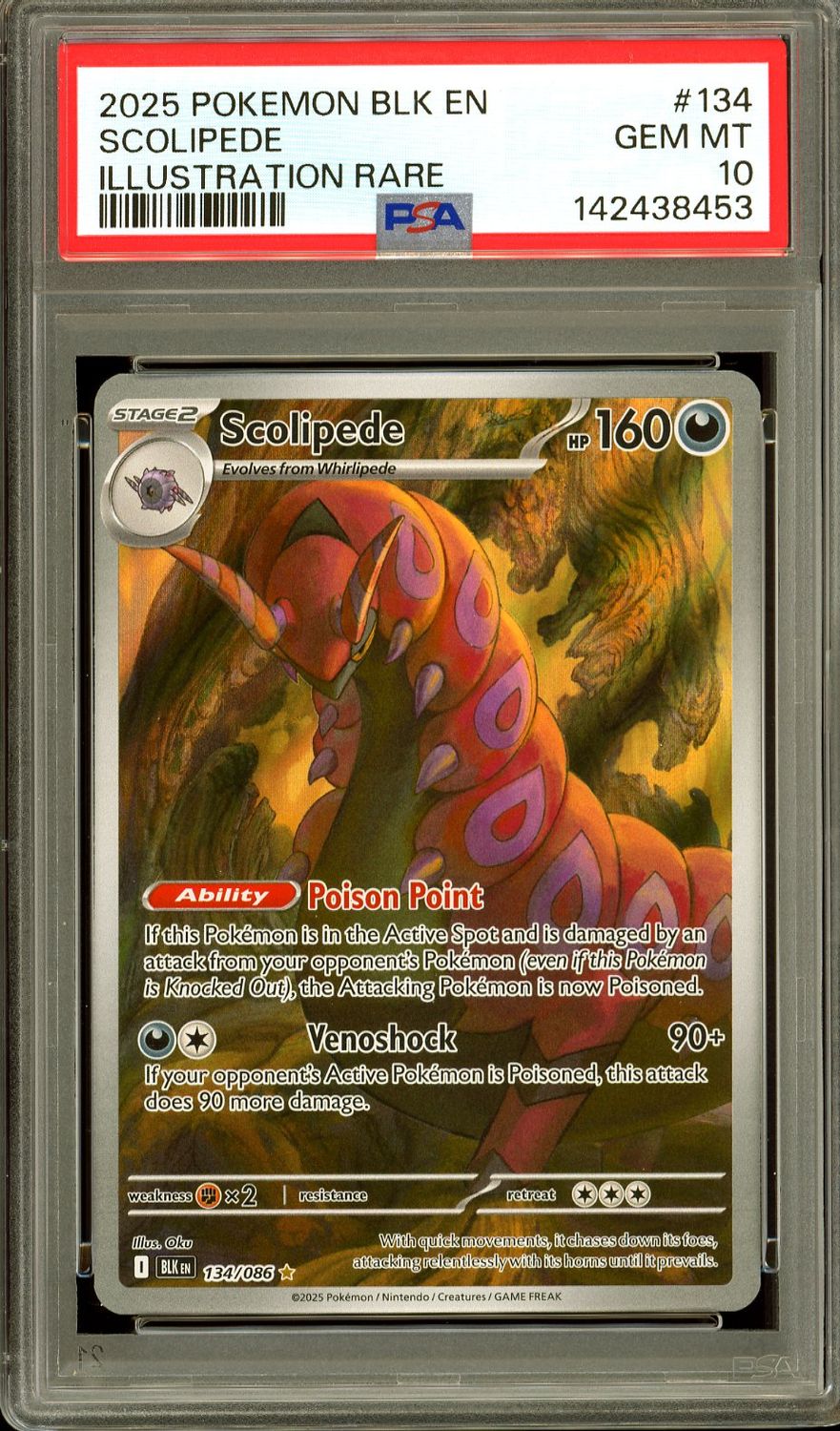 Pokemon Black Bolt 2025 - Scolipede #134 - PSA 10