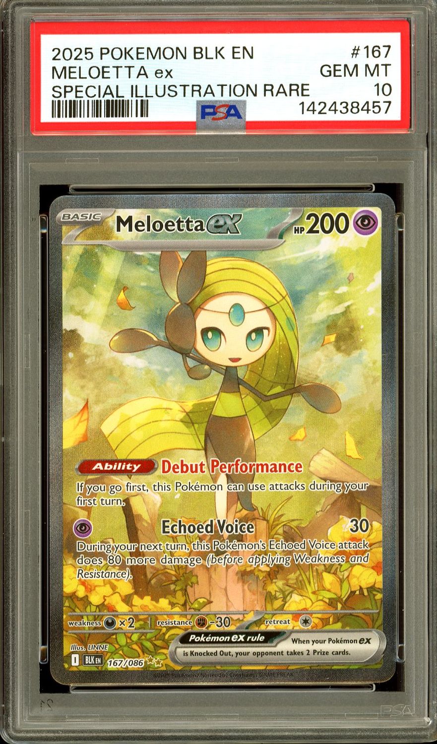 Pokemon Black Bolt 2025 - Meloetta EX #167 - PSA 10