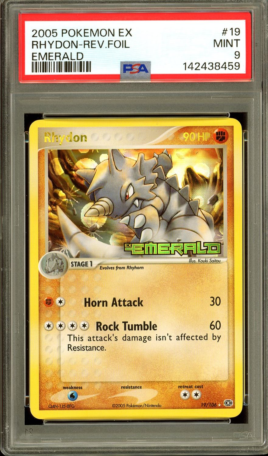 Pokemon Emerald 2005 - Rhydon Reverse Holo #19 - PSA 9