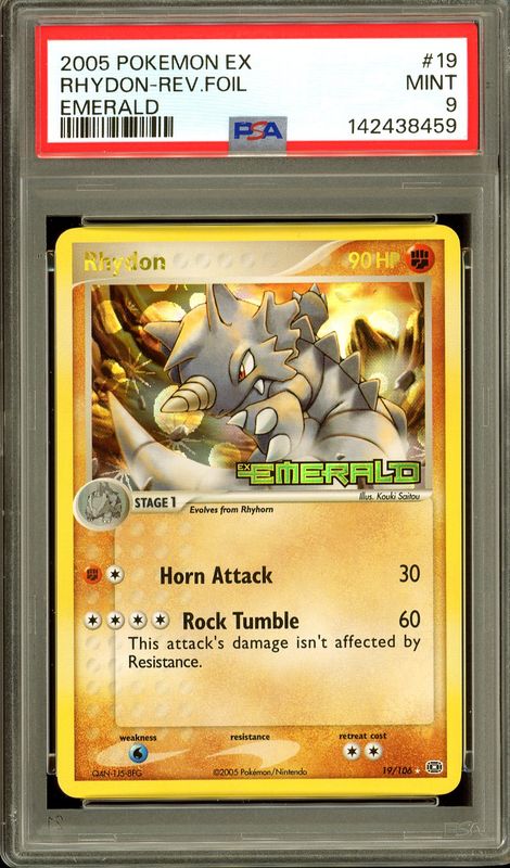 Pokemon Emerald 2005 - Rhydon Reverse Holo #19 - PSA 9