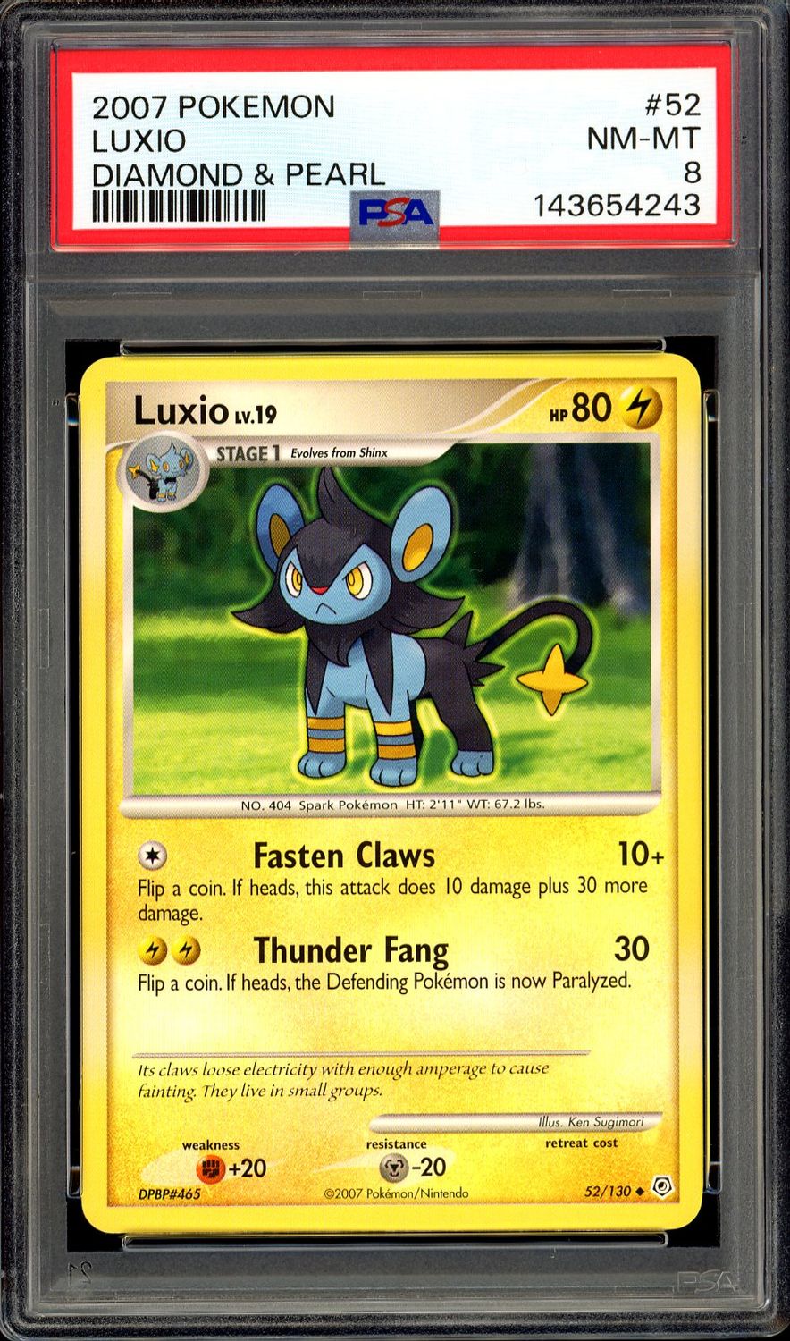 Pokemon Diamond &amp; Pearl 2007 - Luxio #52 - PSA 8
