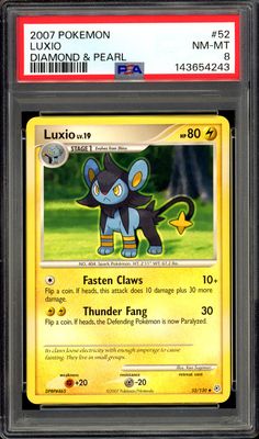 Pokemon Diamond &amp; Pearl 2007 - Luxio #52 - PSA 8